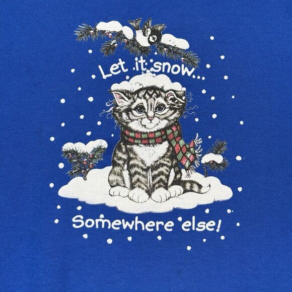 Vtg Holiday Cat Crewneck Sweatshirt Womens L Kitten Grandma Let it Snow Holiday - Picture 3 of 12